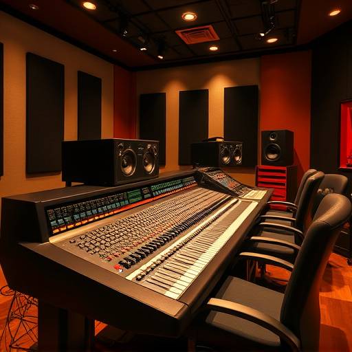 A wide shot of the main mixing console at Sonic Vista Studios in Austin, Texas.