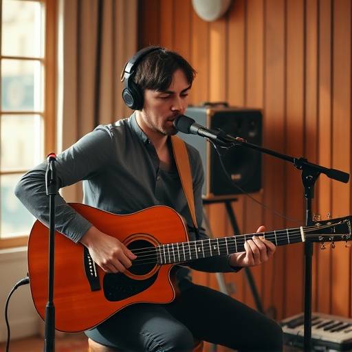 Acoustic guitar being recorded in the studio, used for a singer-songwriter's EP.