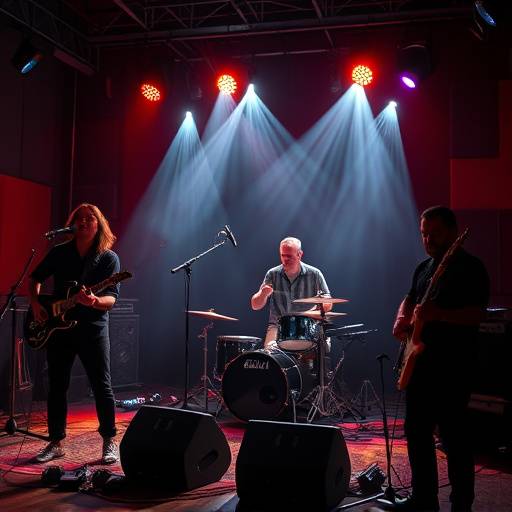 Band performing in the recording studio, during a live recording session.